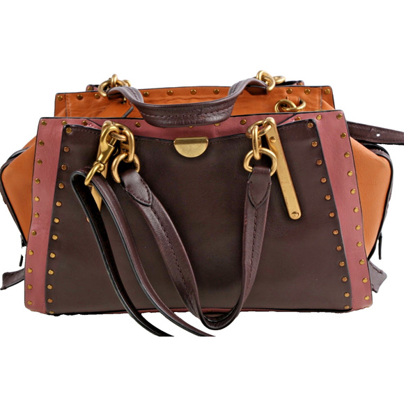 Coach Dreamer Satchel 35605 Oxblood Colorblock Rivet Leather Shoulder Bag Purse - Picture 9 of 16